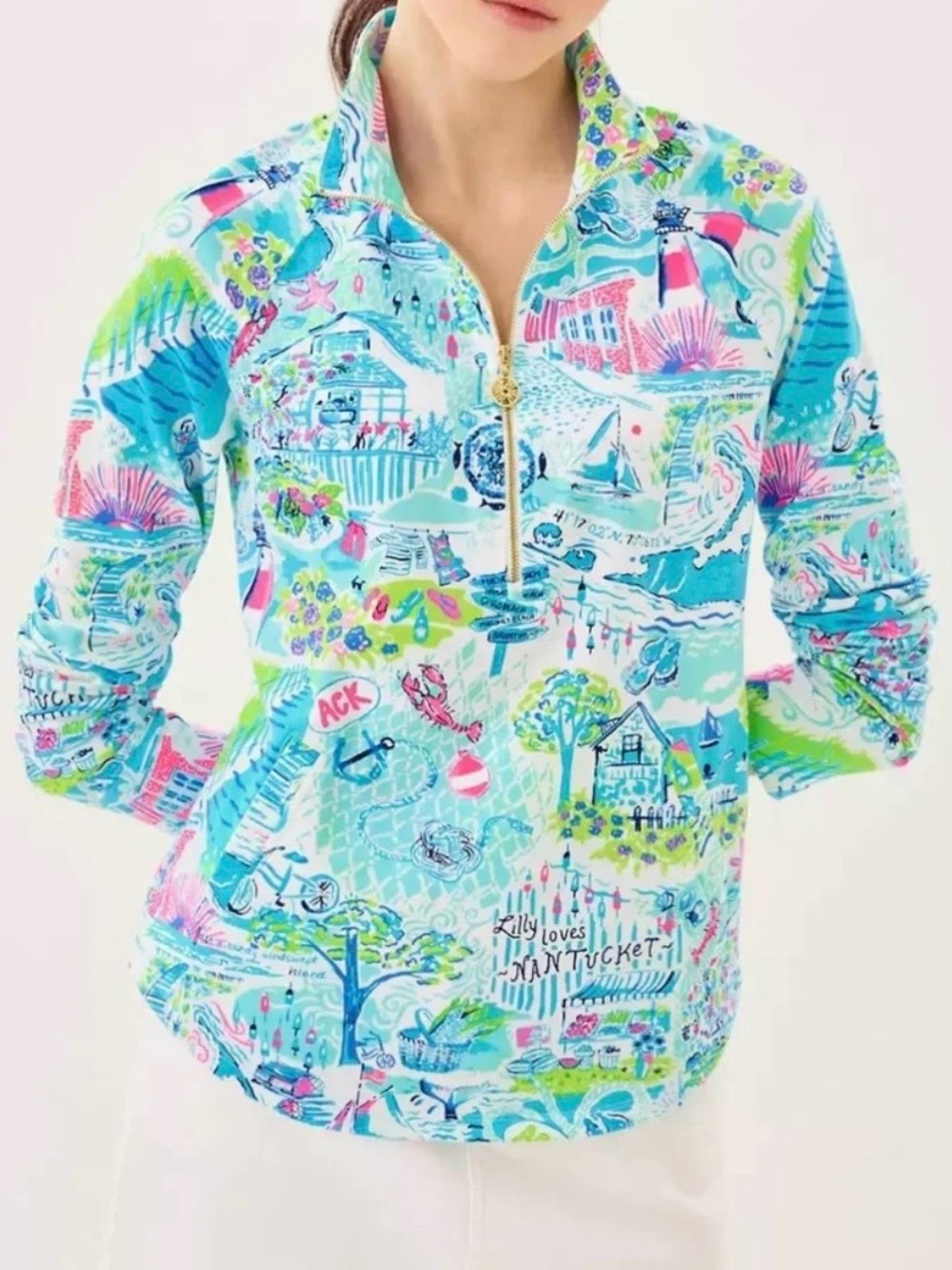 NWT Lilly Pulitzer Skipper Popover in “Whisper Blue Lilly Loves Nantucket” - XXS